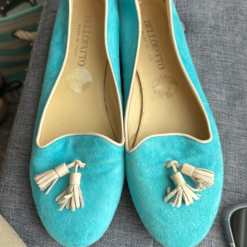 Blue and White Tassel Loafers